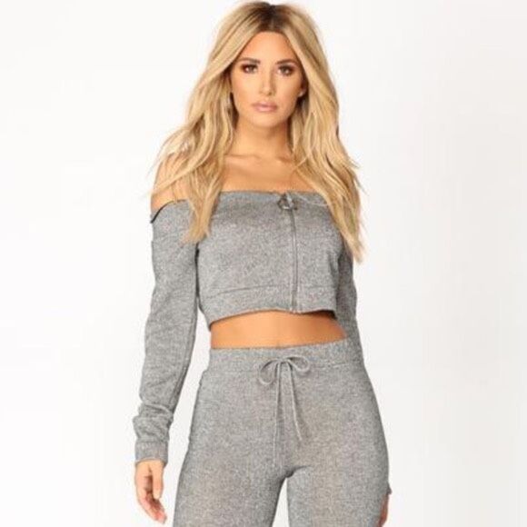 Fashion‎ Nova Women's Takin Back My Love Crop Top Metallic Gray Size Small NWT - Picture 1 of 8